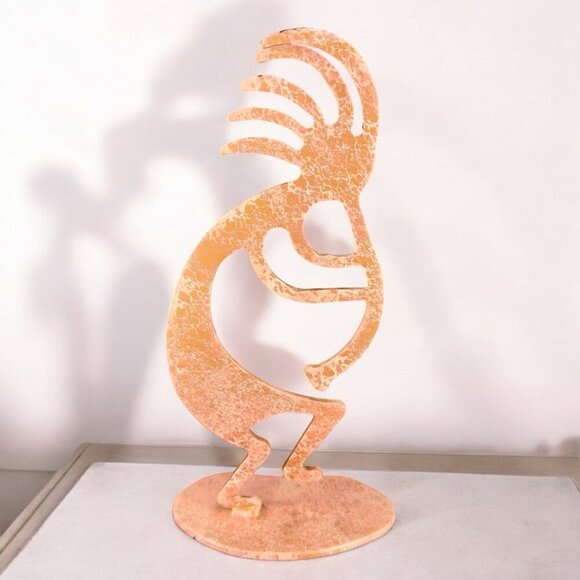 Kokopelli Tall Figurine Metal Art Statue Painted Brown Pink Primitive Style VTG - Picture 2 of 11
